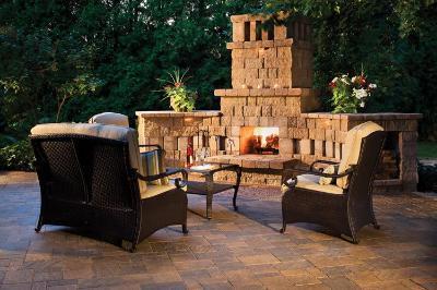 Outdoor patio with furniture & a firepit