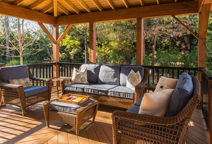 Seating area under covered patio 