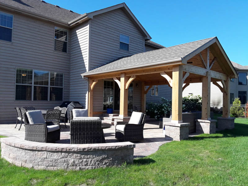 stone patio with outdoor furniture