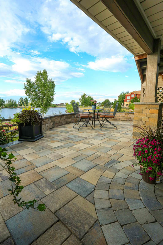 stone patio with patio furniture