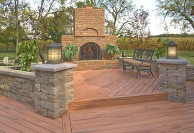 Custom deck with outdoor fireplace