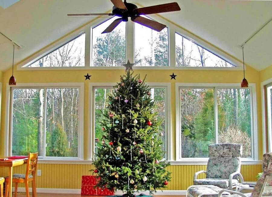 Custom screened porch with Christmas decors
