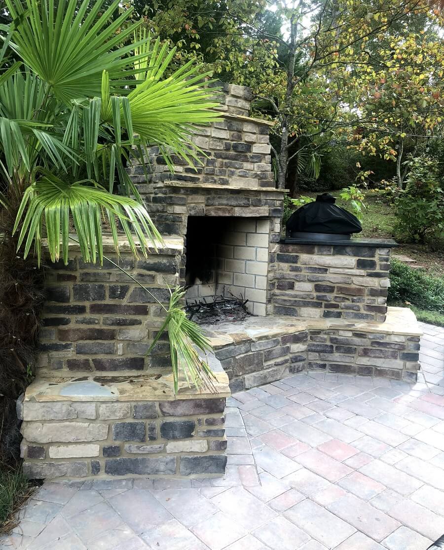 Custom outdoor stone fireplace