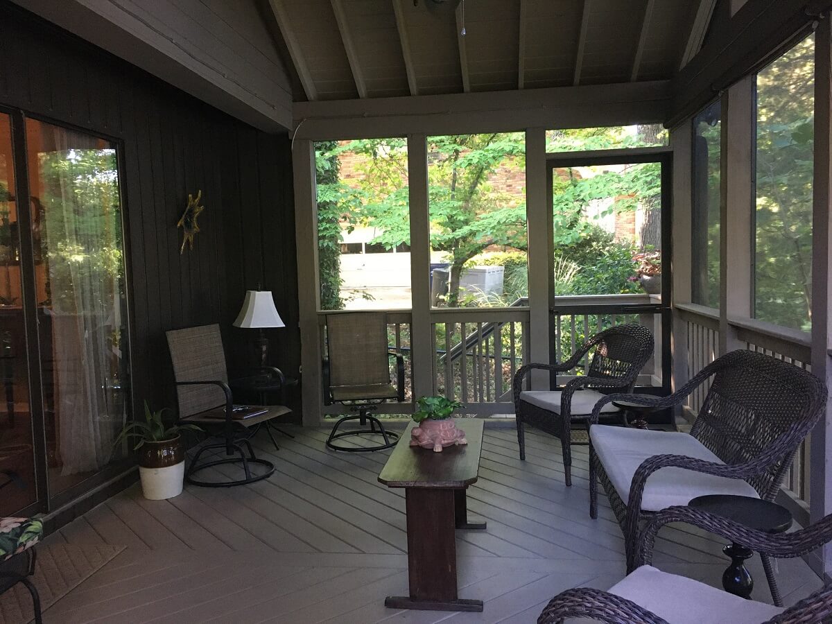 Seating area on screened porch
