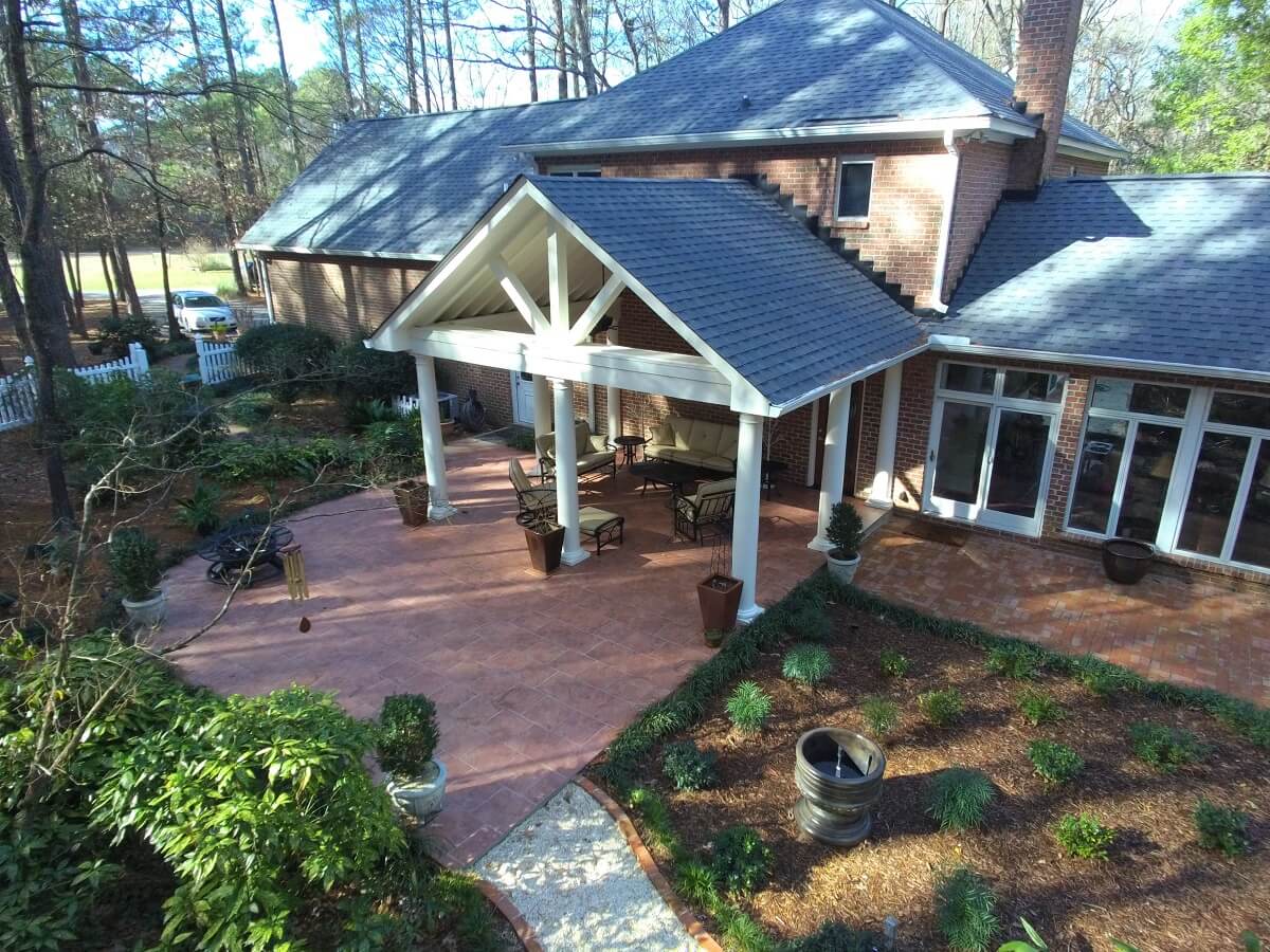 Aerial view of custom covered porch