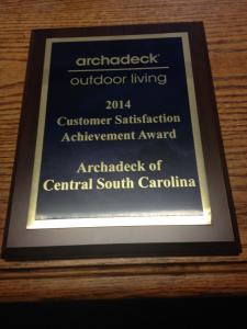 Archadeck of Central SC is awarded a customer satisfaction achievment award