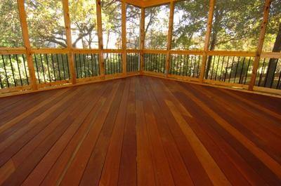This screened porch features an Ipe floor.