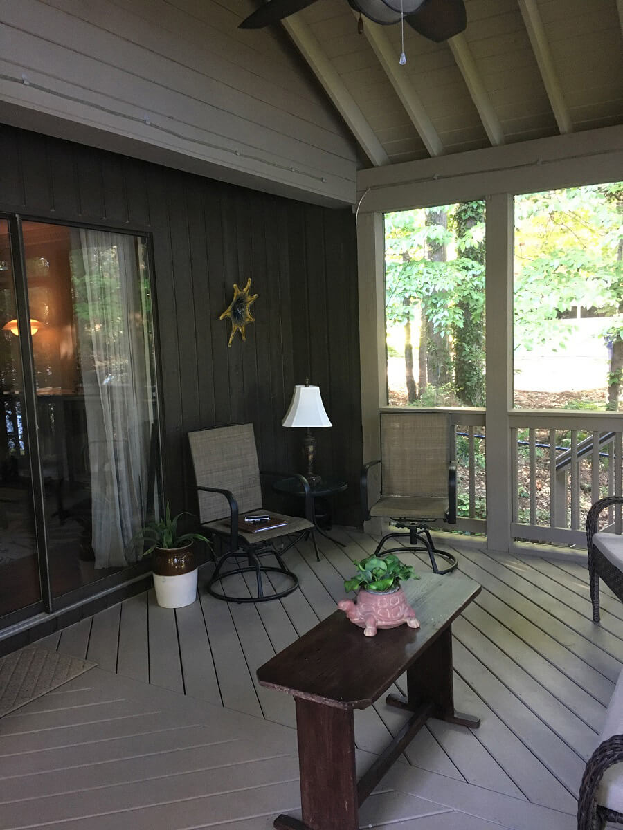 Seating area on screened porch