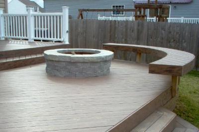 Timber Tech Composite Deck with Curved Bench and Fire pit