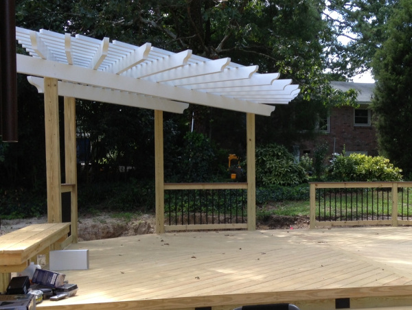 Wooden deck with Aluminum pergola in West Columbia by Archadeck of Central SC