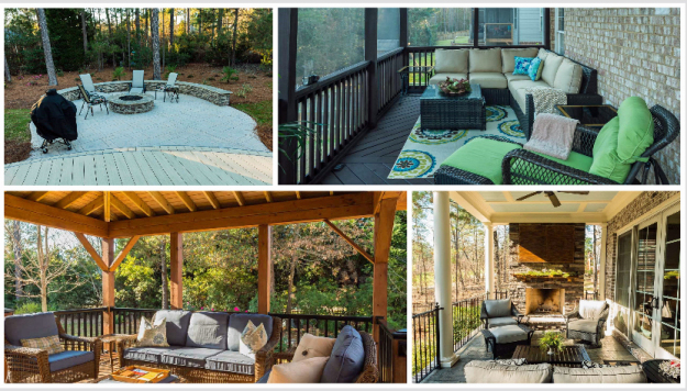 Collage of outdoor living spaces.