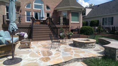 Charlotte Flagstone Patio With Trex Deck And Grand Stairs