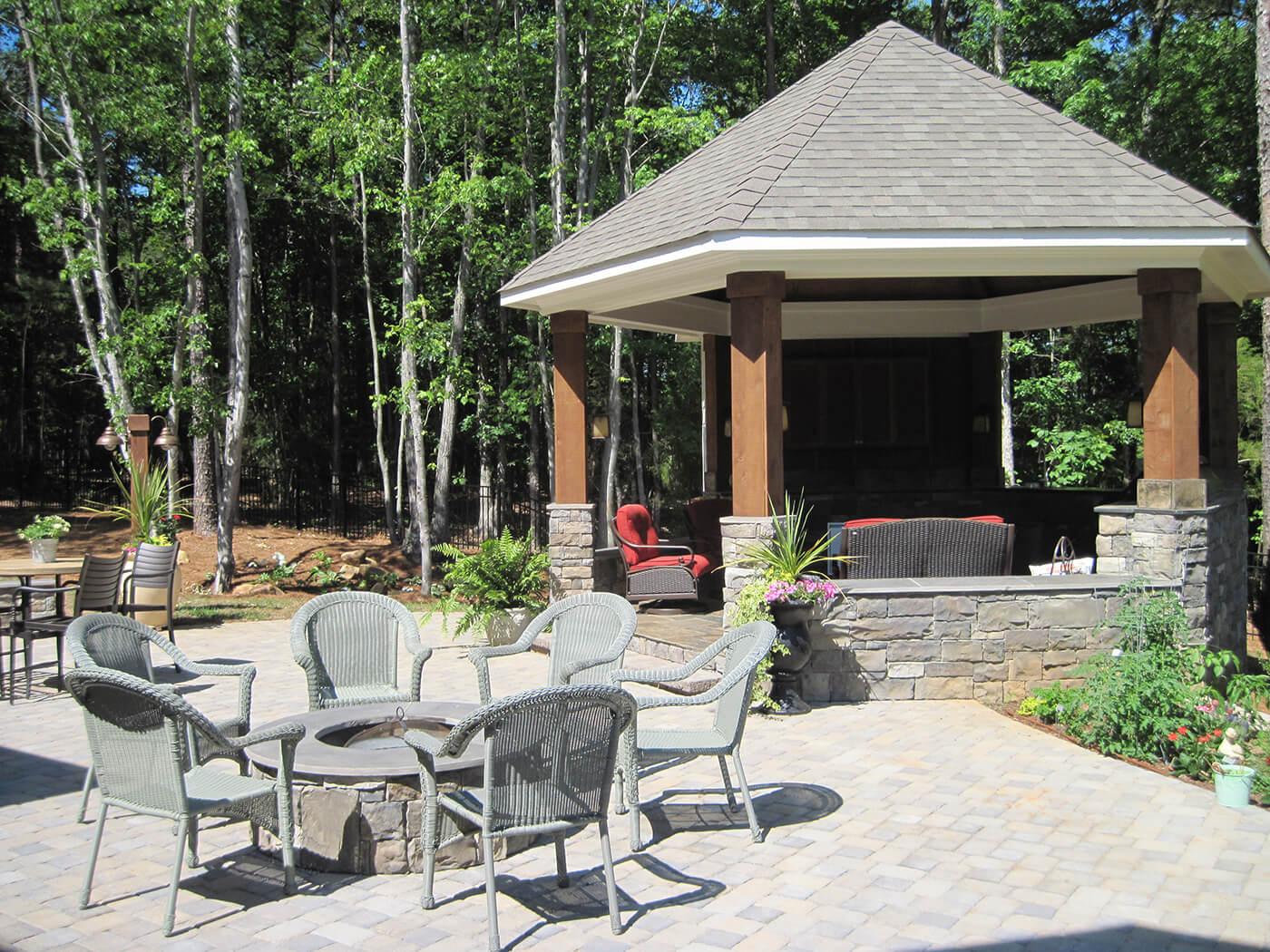 detached porch pavilion and uncovered patio area