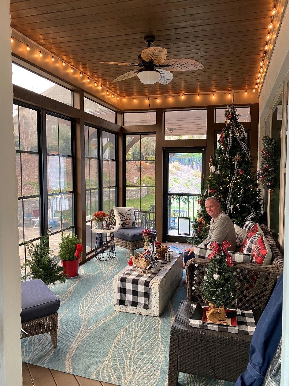 sunroom decorated for christmas