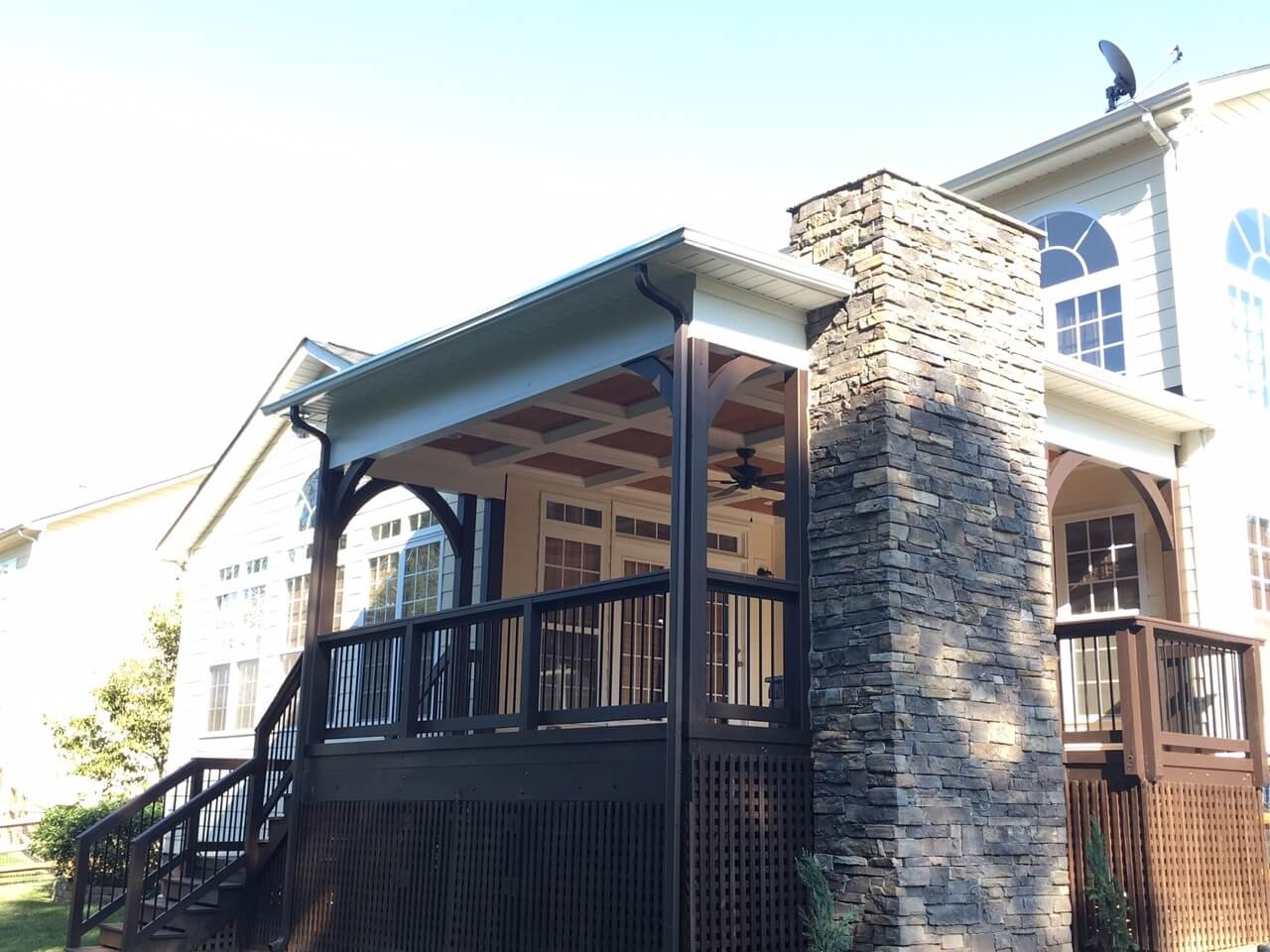 Custom covered porch with railing