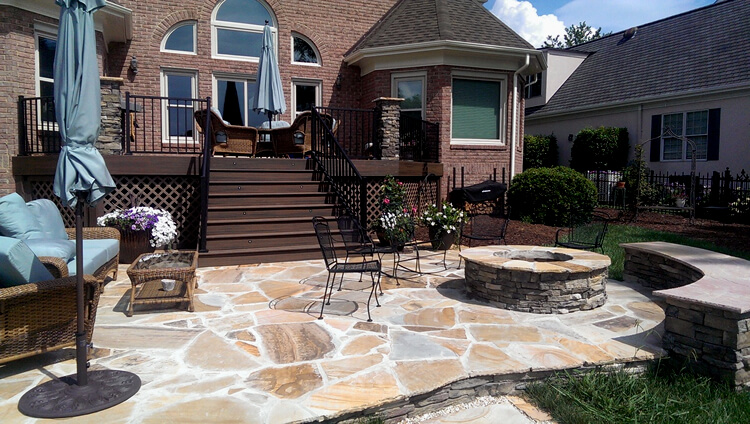 Charlotte Deck and Patio with Seat Wall and Fire Pit
