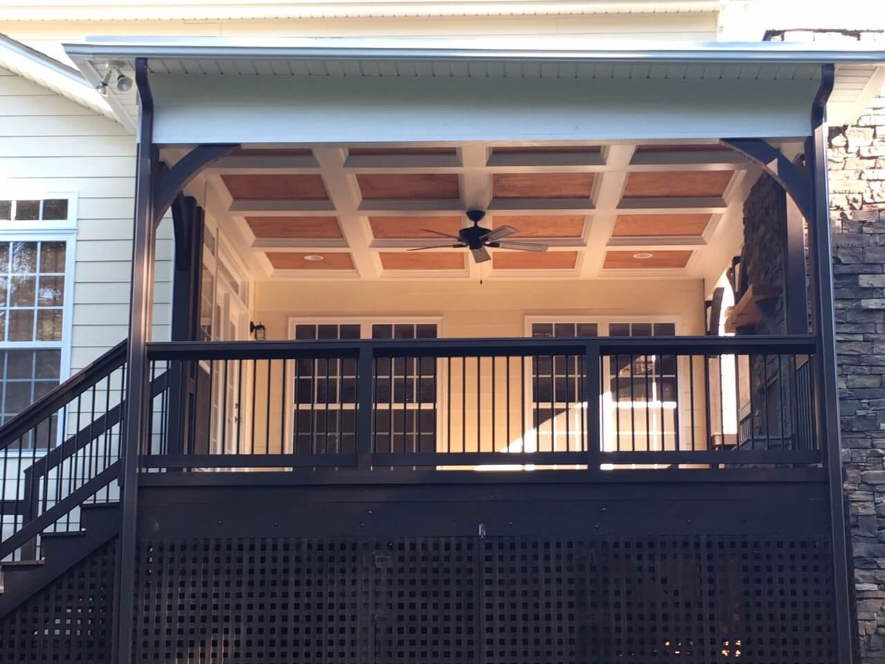Custom covered porch with railing