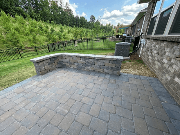 grey hardscape with bench