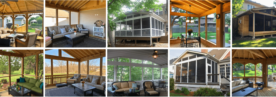 photo collage of screened porches