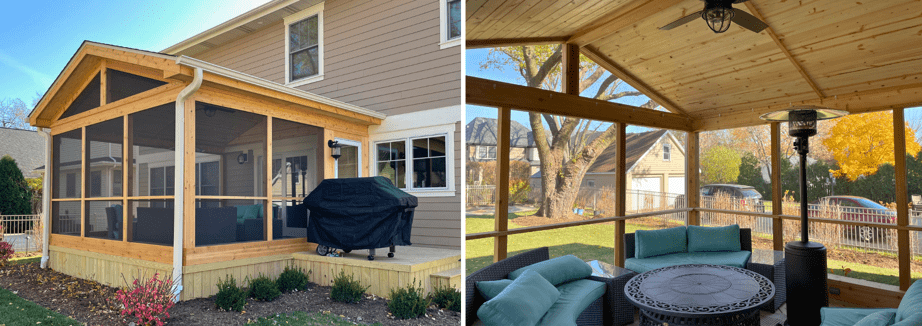 outside and inside of screened porch