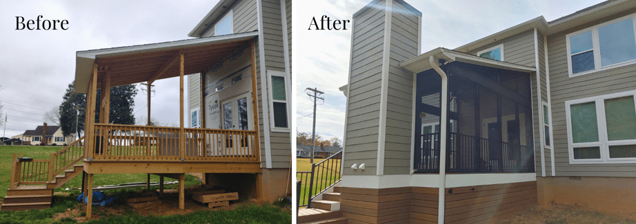 before and after of converting porch to screened porch