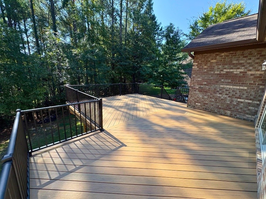 wood deck with black railings