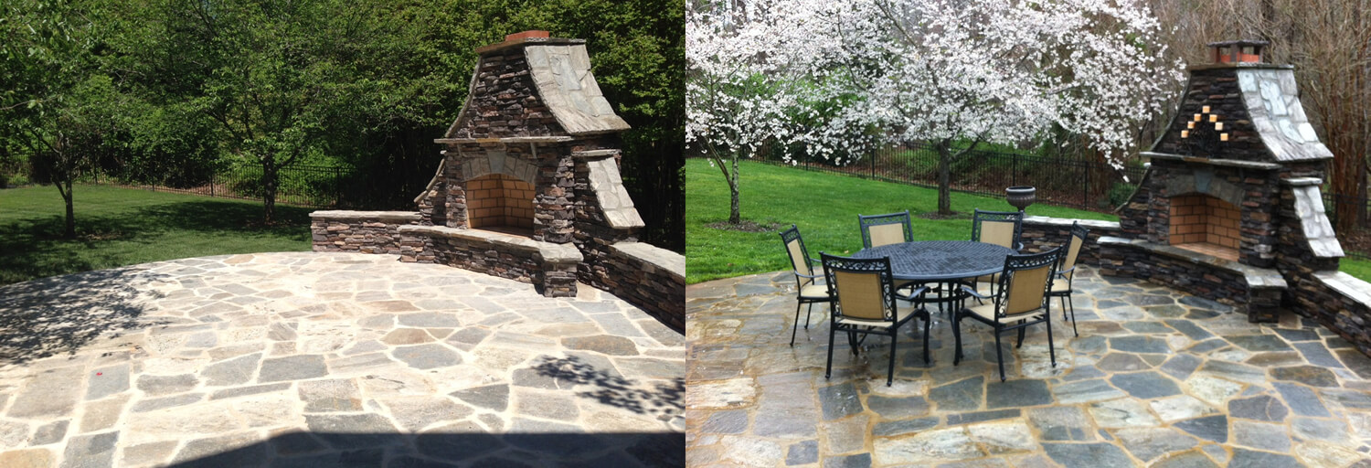 flagstone patio color variation, side by side images