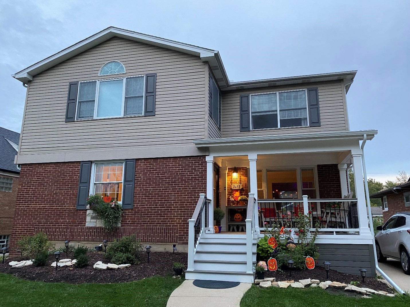 front porch decorated for fall