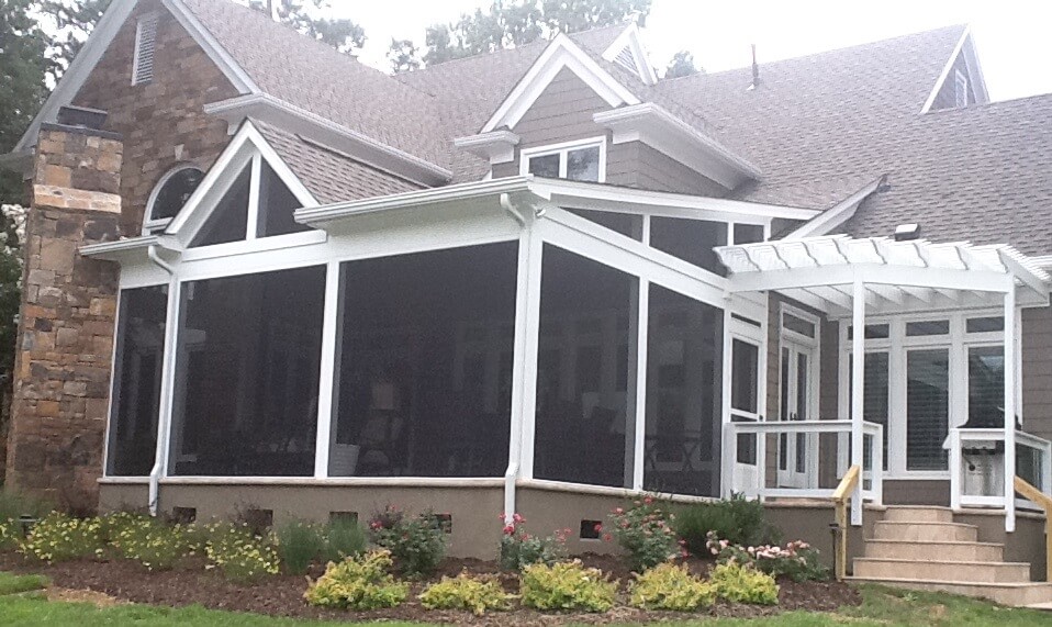 screened porch and outdoor fireplace