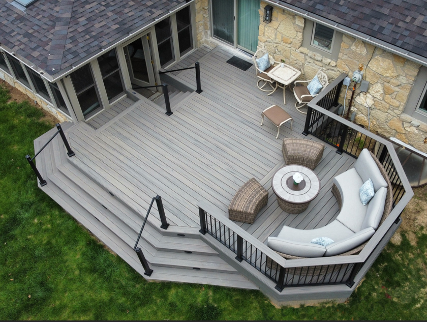 grey deck with patio furniture