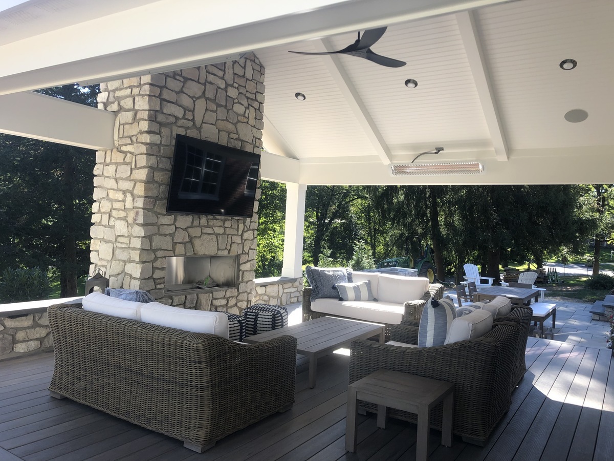 outdoor seating with fireplace