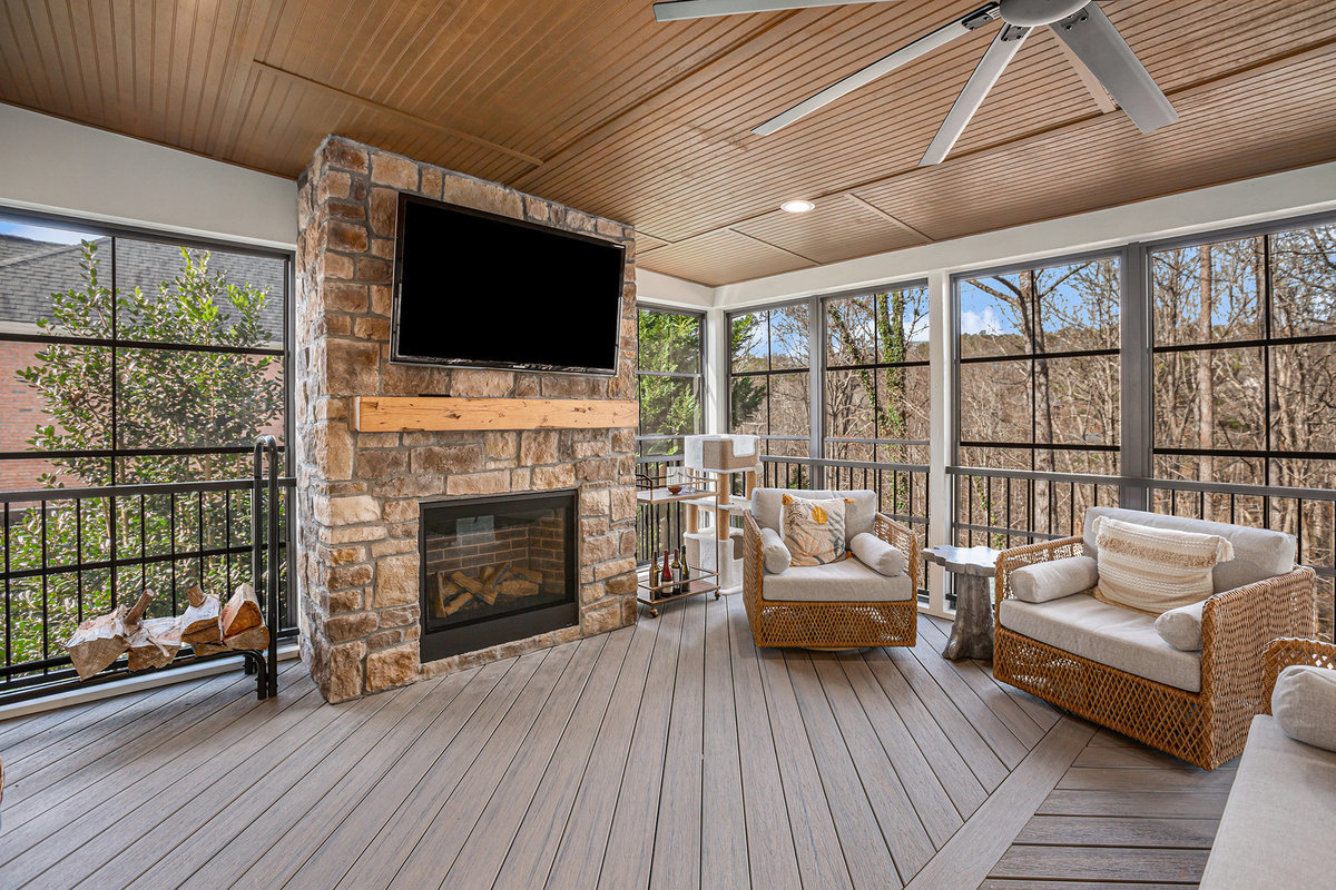 sunroom with fireplace