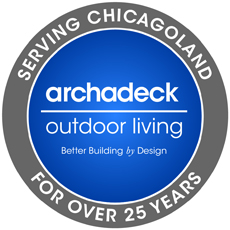 Badge for "Serving Chicagoland for over 25 years" with the Archadeck logo