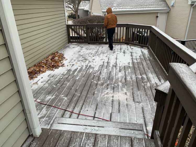 Chicagoland deck with snow