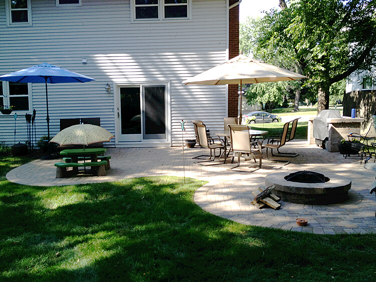 Custom Expanded Paver Patio with Fire Pit and Grill Surround