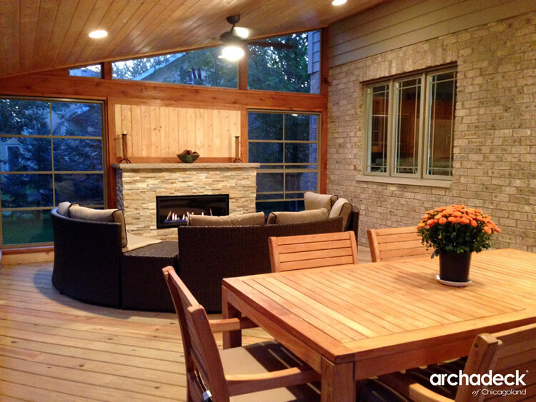 Screened Porch with Outdoor Fireplace