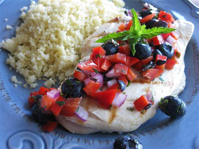 Grilled Chicken with Red & Blue(berry) Salsa