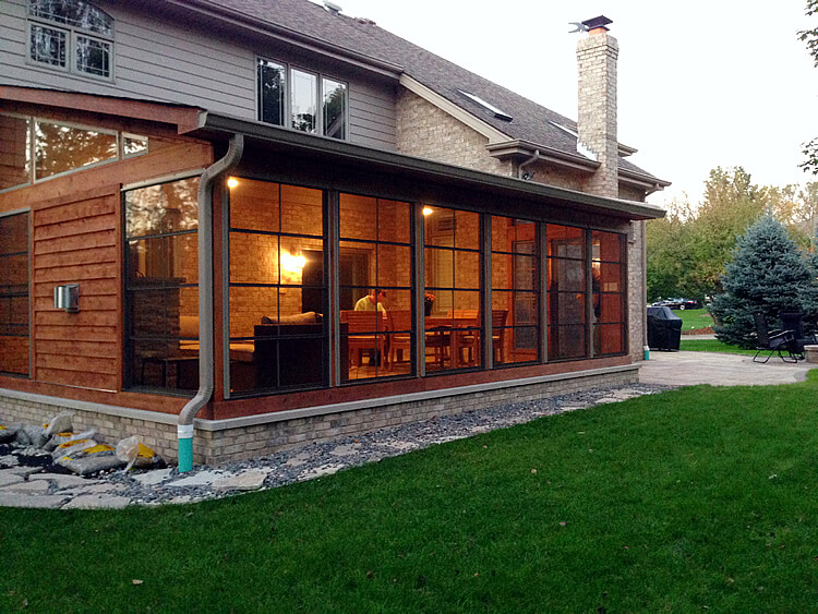 Screened Porch with Vertical 4-Track Windows