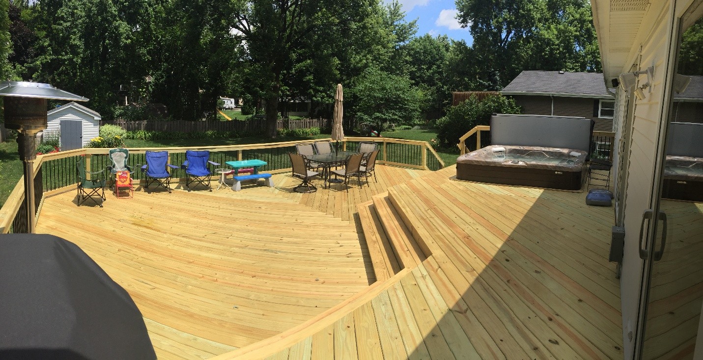 wood deck in a backyard