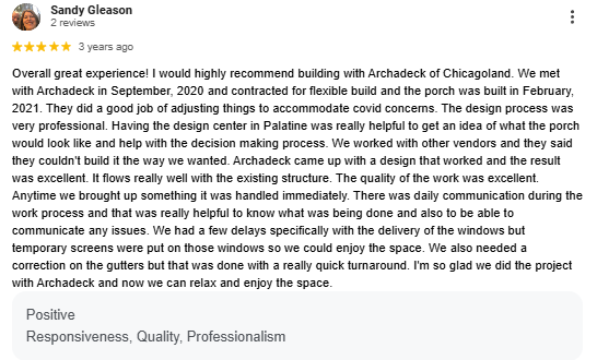 archadeck client testimonial hawthorn woods