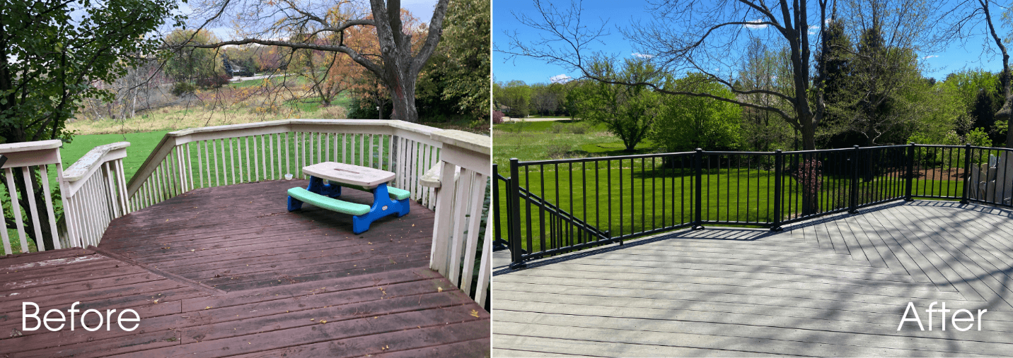 before & after of a composite deck installation