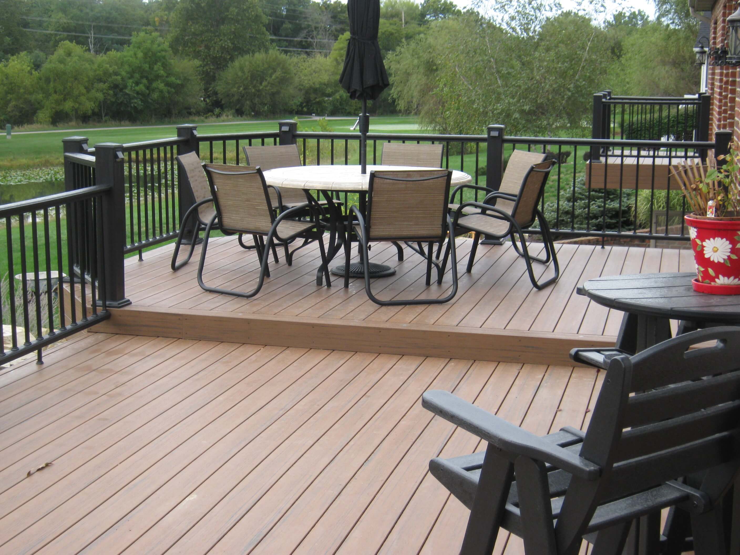 wood deck with chairs and table