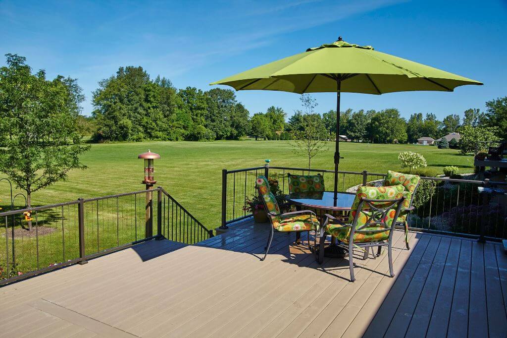 backyard wood deck with rest area