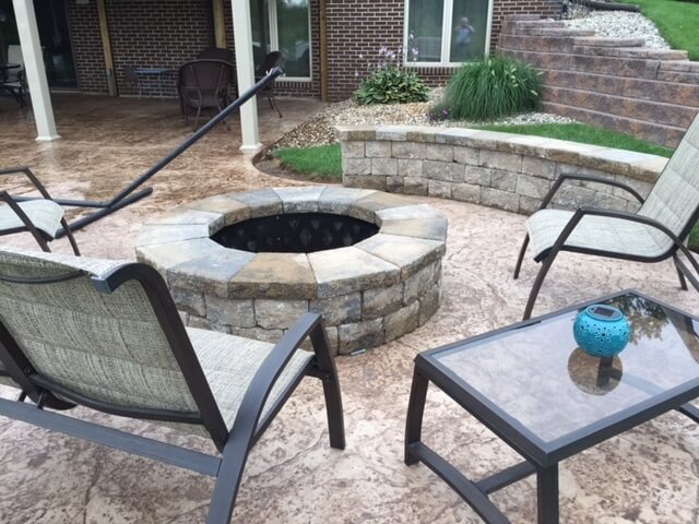 Patio with built in firepit