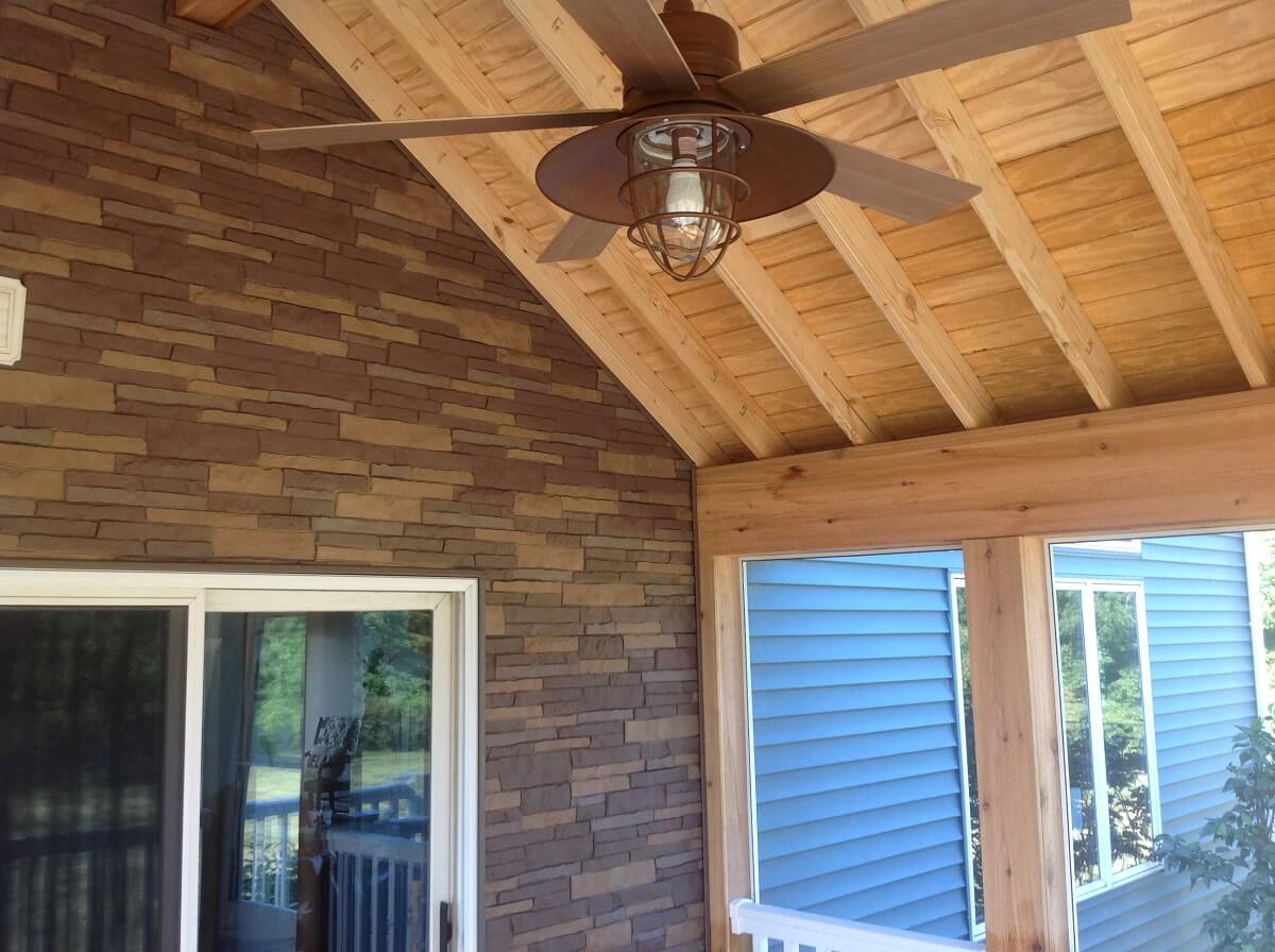 Porch ceiling with fan and lighting