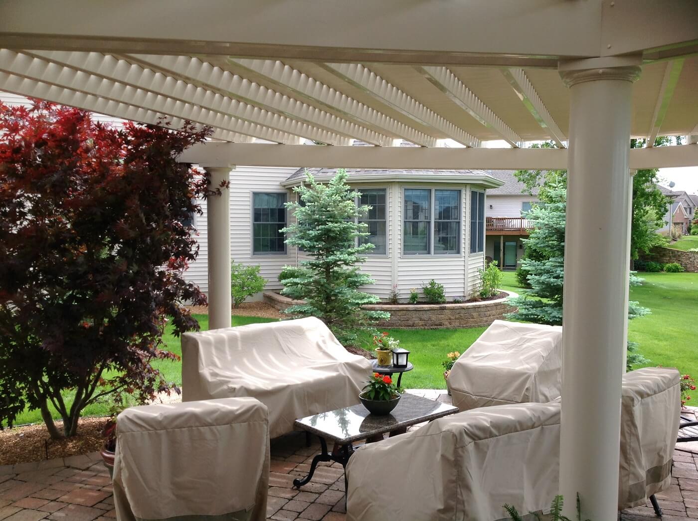 Covered porch with covered furnitures