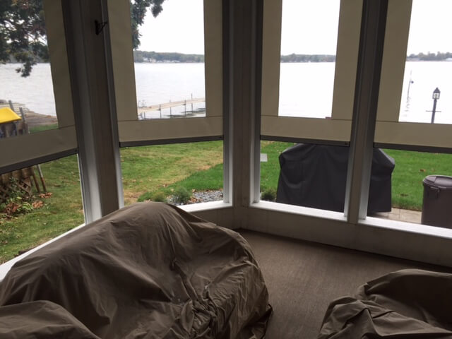 Lake view from inside of screened porch
