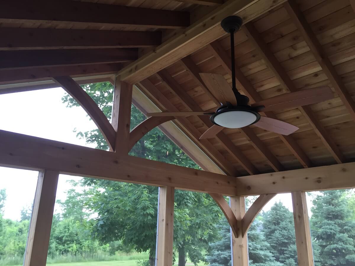 Screened porch ceiling with fan