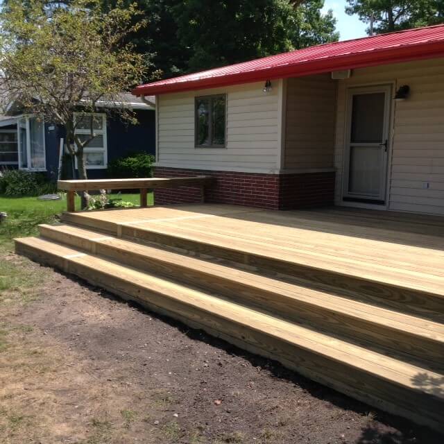 Wood deck with floating bench
