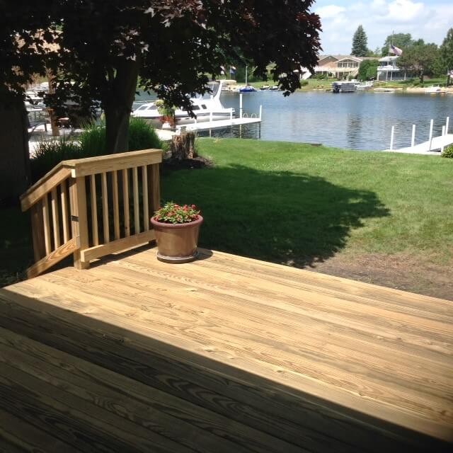 Wood deck overlooking lake